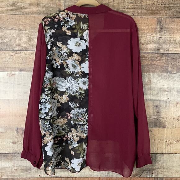 Shein Curve Two-toned Floral Button Down Sheer Long Sleeve Blouse Size 4XL 4X - Picture 6 of 9